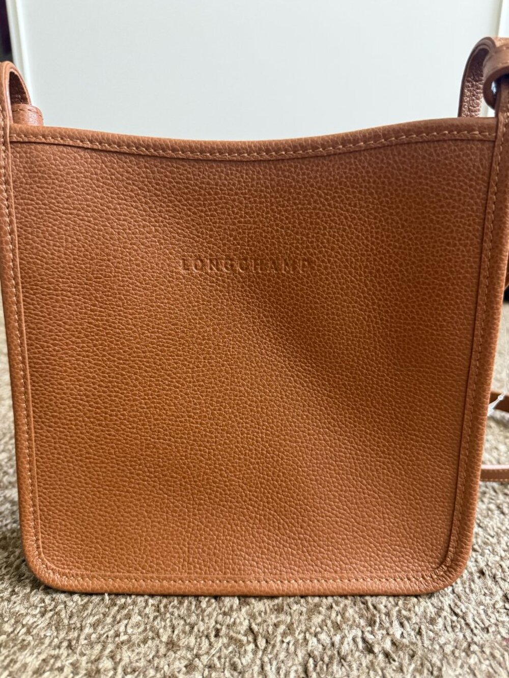 Longchamp Le Foulonné Cognac Pebbled Leather Crossbody